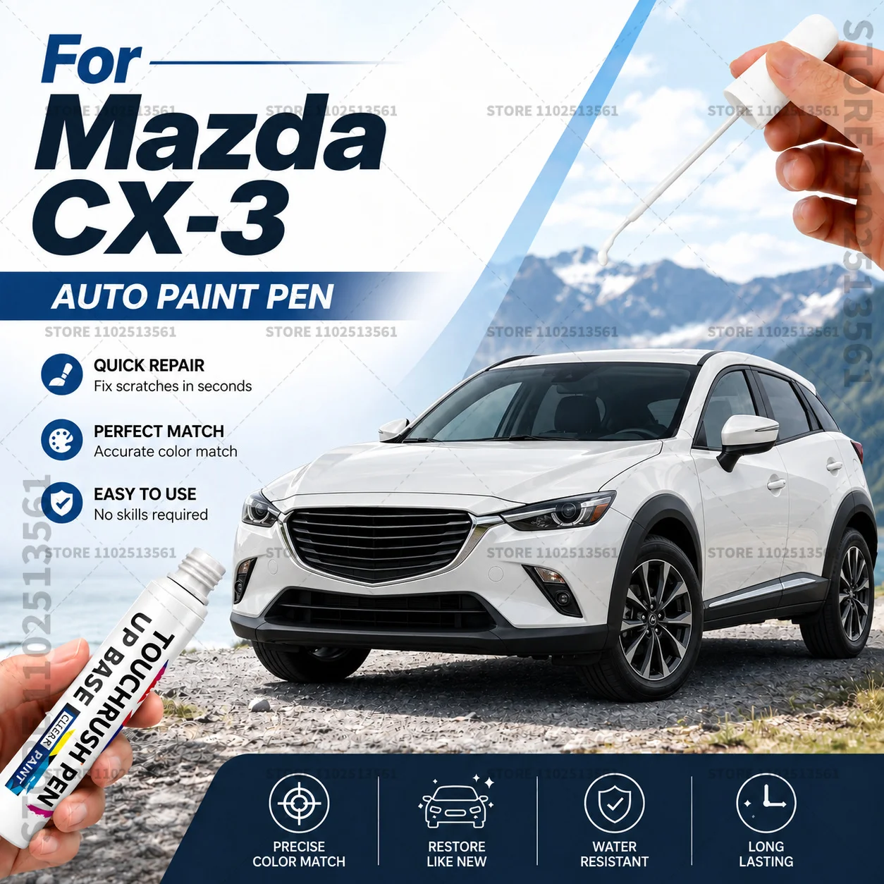 Car Touch Up Paint Pen for Minor Scratches Repair Waterproof Paint Marker Auto Body Repair Accessories For Mazda CX3 White Black