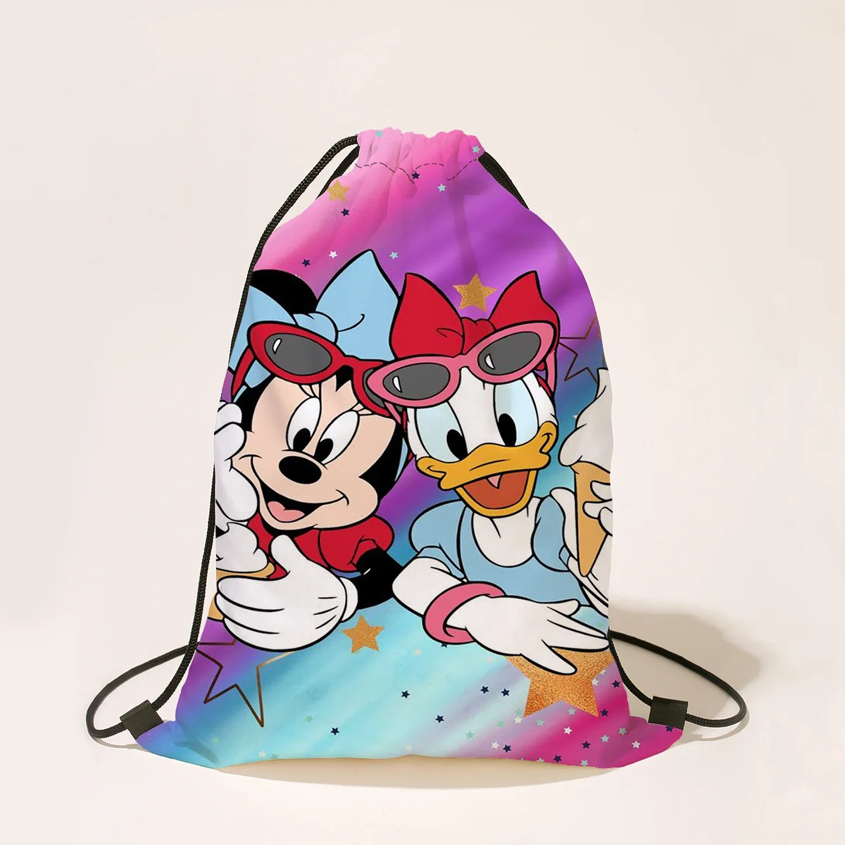 Disney Mickey Mouse Backpack Cute Mickey Minnie Donald Duck Anime Printed Drawstring Bags for Boys Girls Student Outdoor Bags