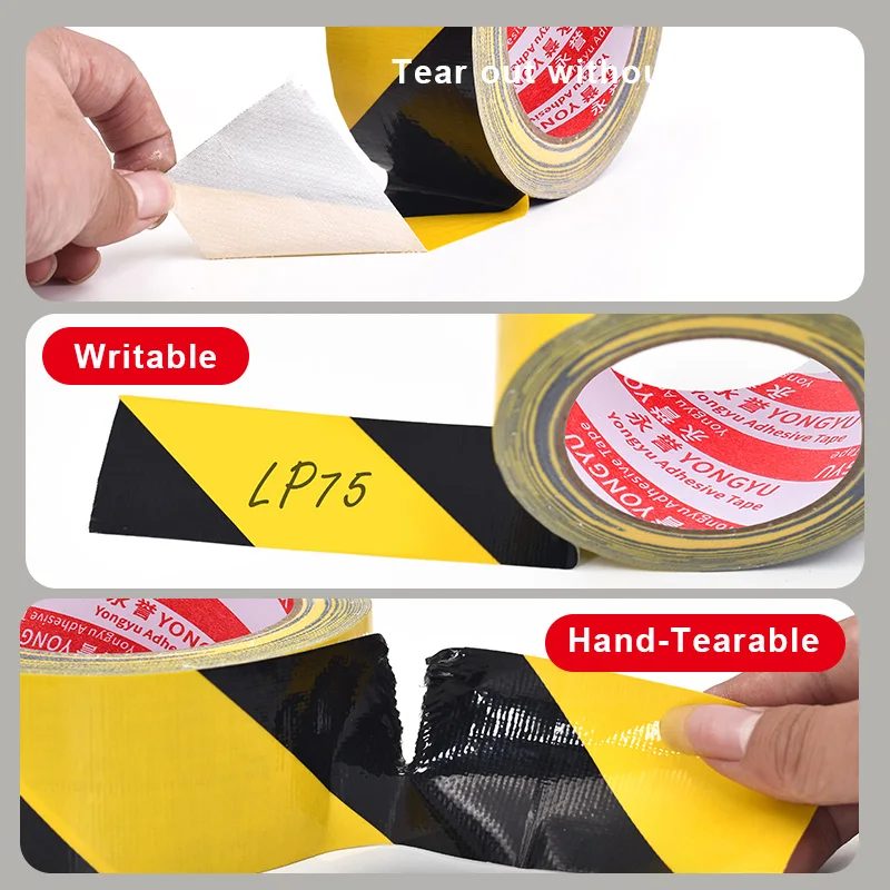 Black and yellow hazard safety warning stripe barrier tape, suitable for marking floors, walls, pipes, and equipment