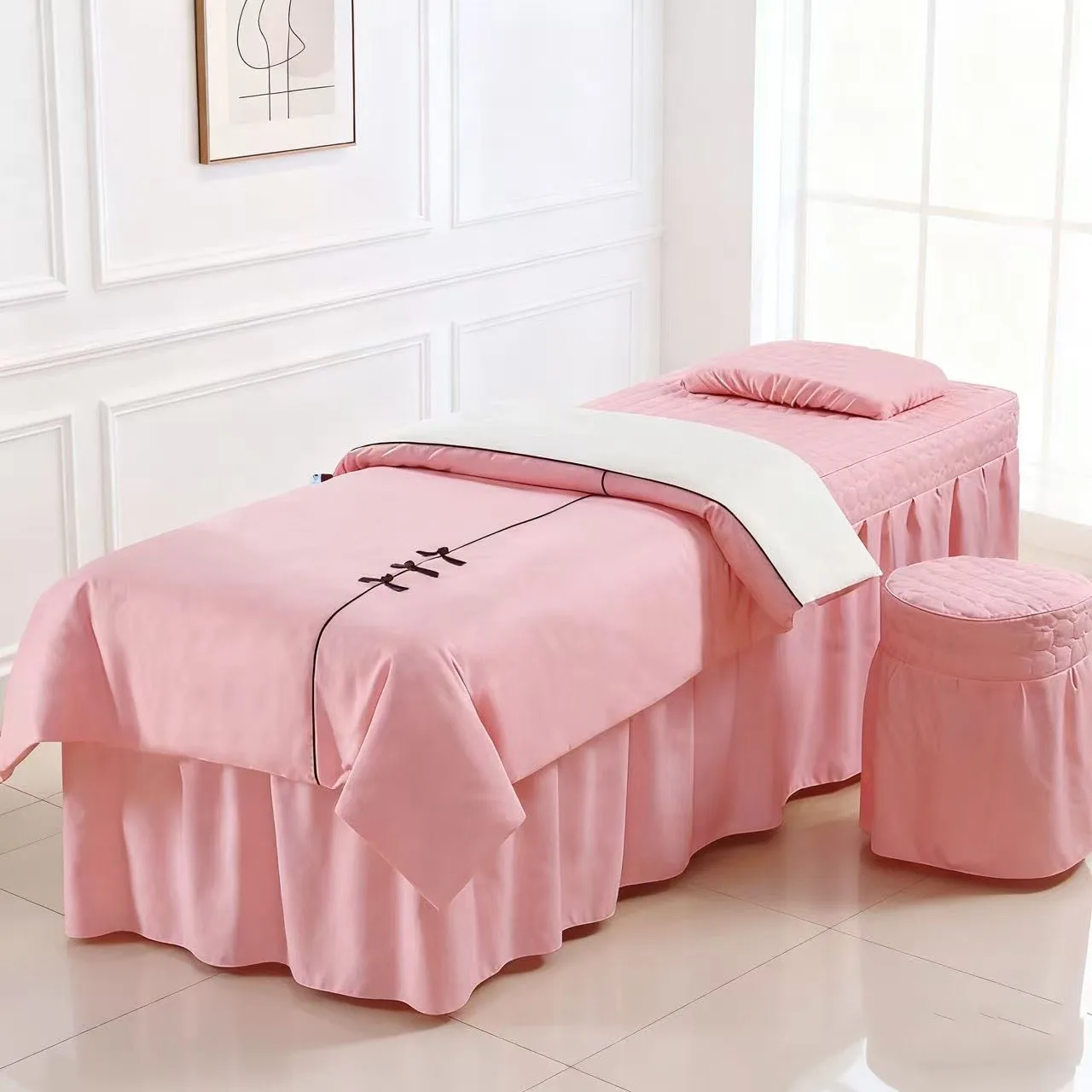 4pcs/set Beddings Chinese style Tuina Beauty Salon Bedding Sets Massage Therapy Spa Bedskirt Stoolcover Pillowcase Duvet Cover