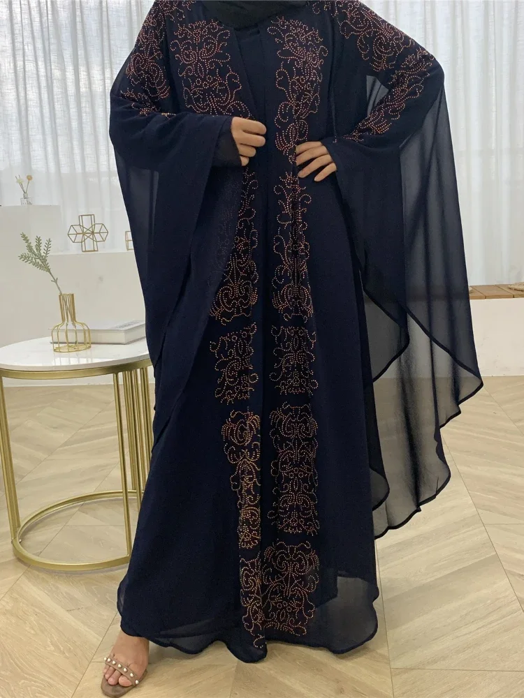 Eid Turkey Muslim Prayer Dress Bat Sleeve Diamond Abaya Ramadan Women Vestidos Moroccan Kaftan Jubah Robe Mujer Islamic Clothing