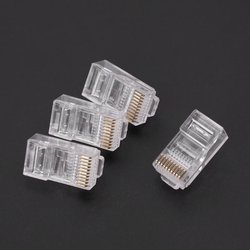 50 Pçs/set Banhado A Ouro Cabos RJ45 Modular Plug Cat5 CAT5e Conector 10P10C Modular Rj45 Plug Terminais