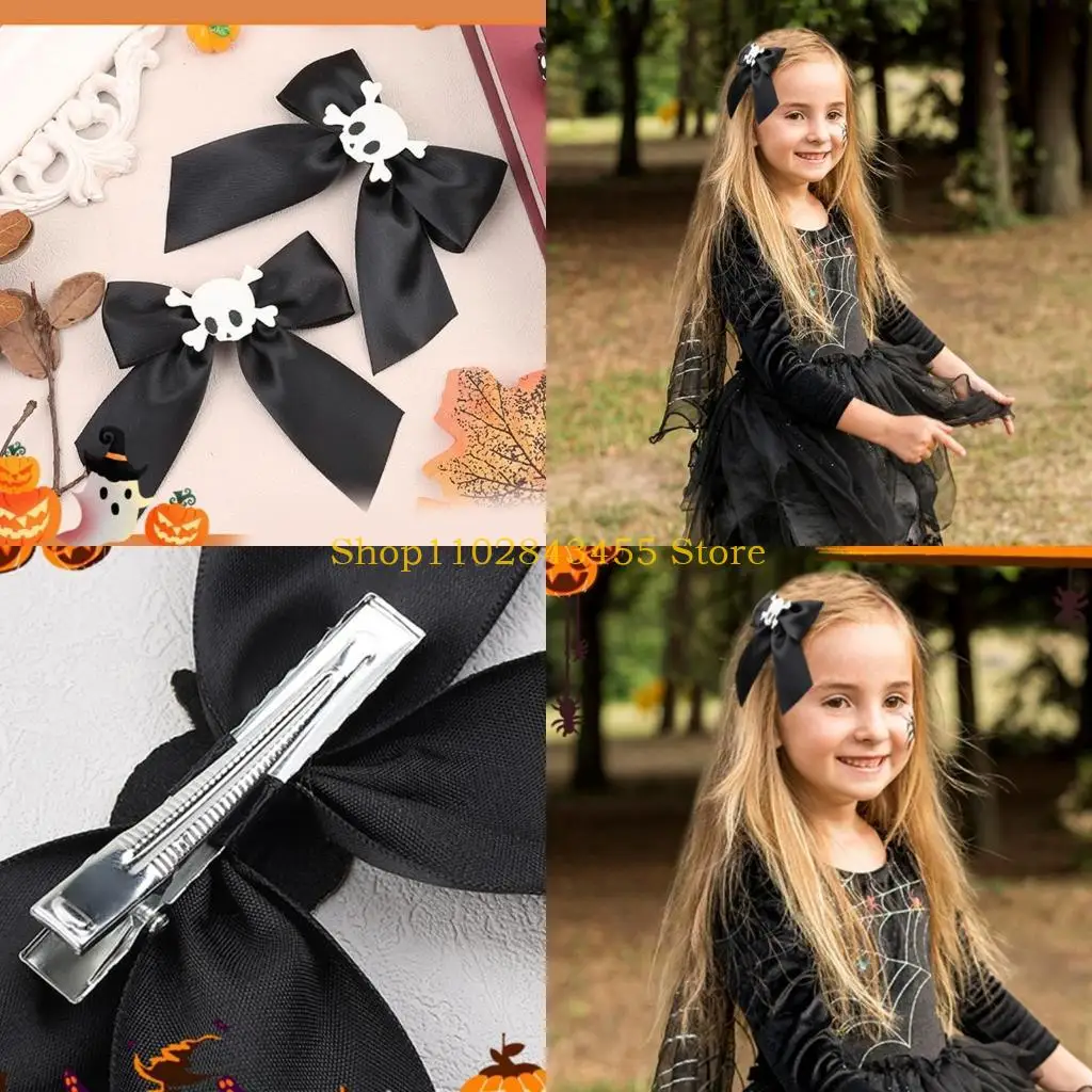 

49MC 2 шт., заколка для волос с бантом и черепом, крутая заколка для девочек на Хэллоуин, заколка для волос с хвостиком сбоку