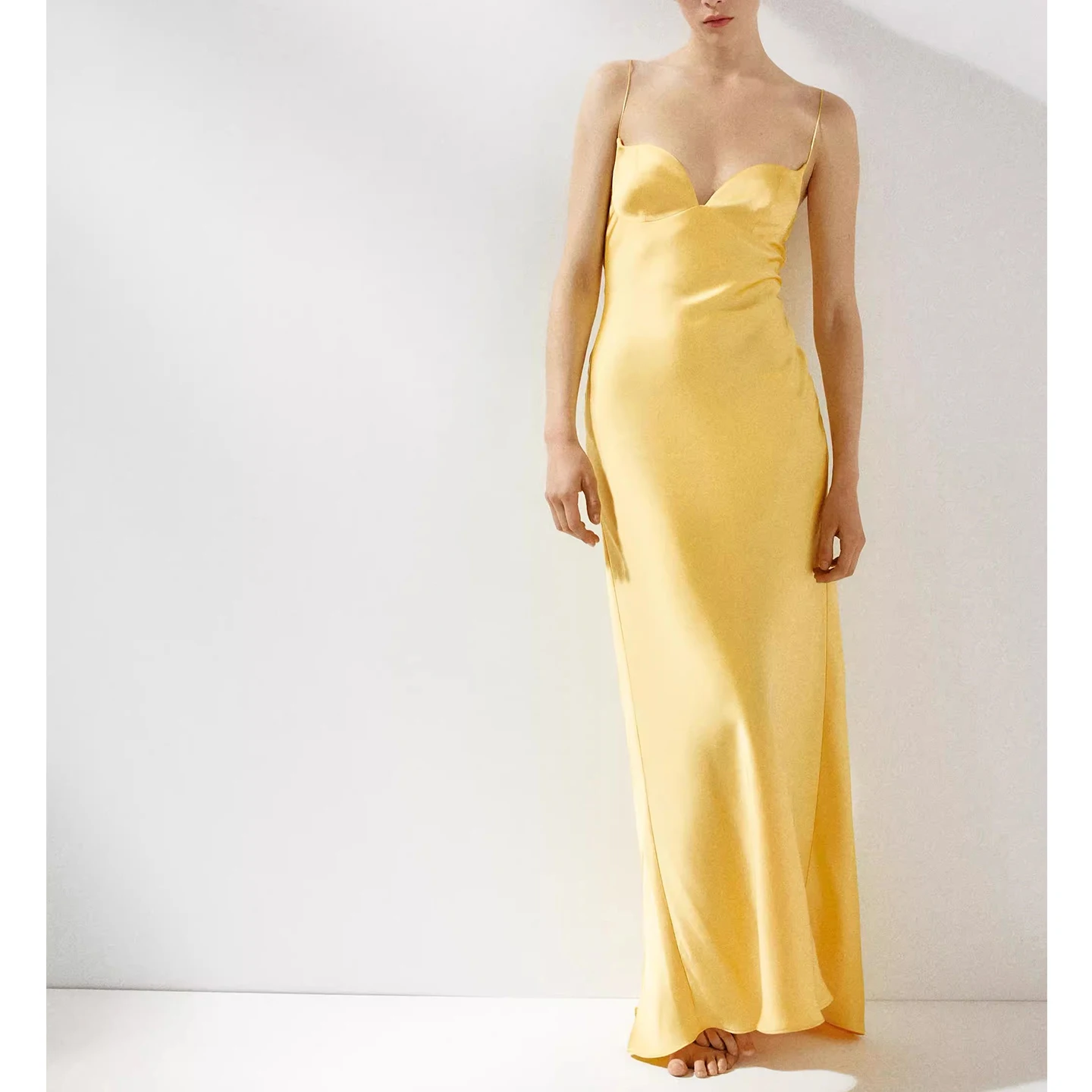 Ele cintura alta seda satén largo Strapl Dr nueva colección de verano mujer Faion mat corazón Collar Svel