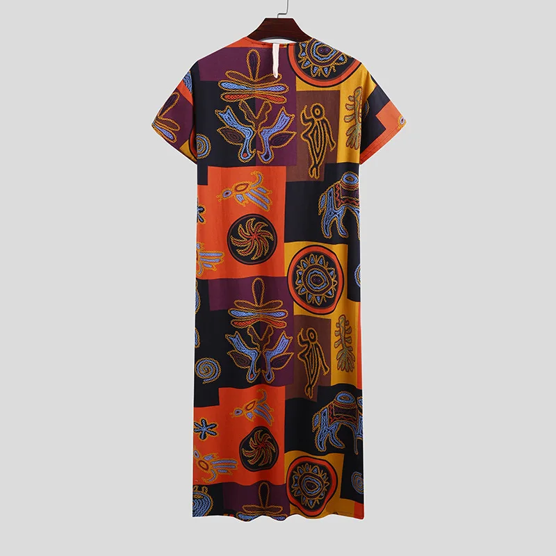 Muslim Men Summer 2023 Casual Printed Long Short Sleeved Robe Dubai Robe for Men