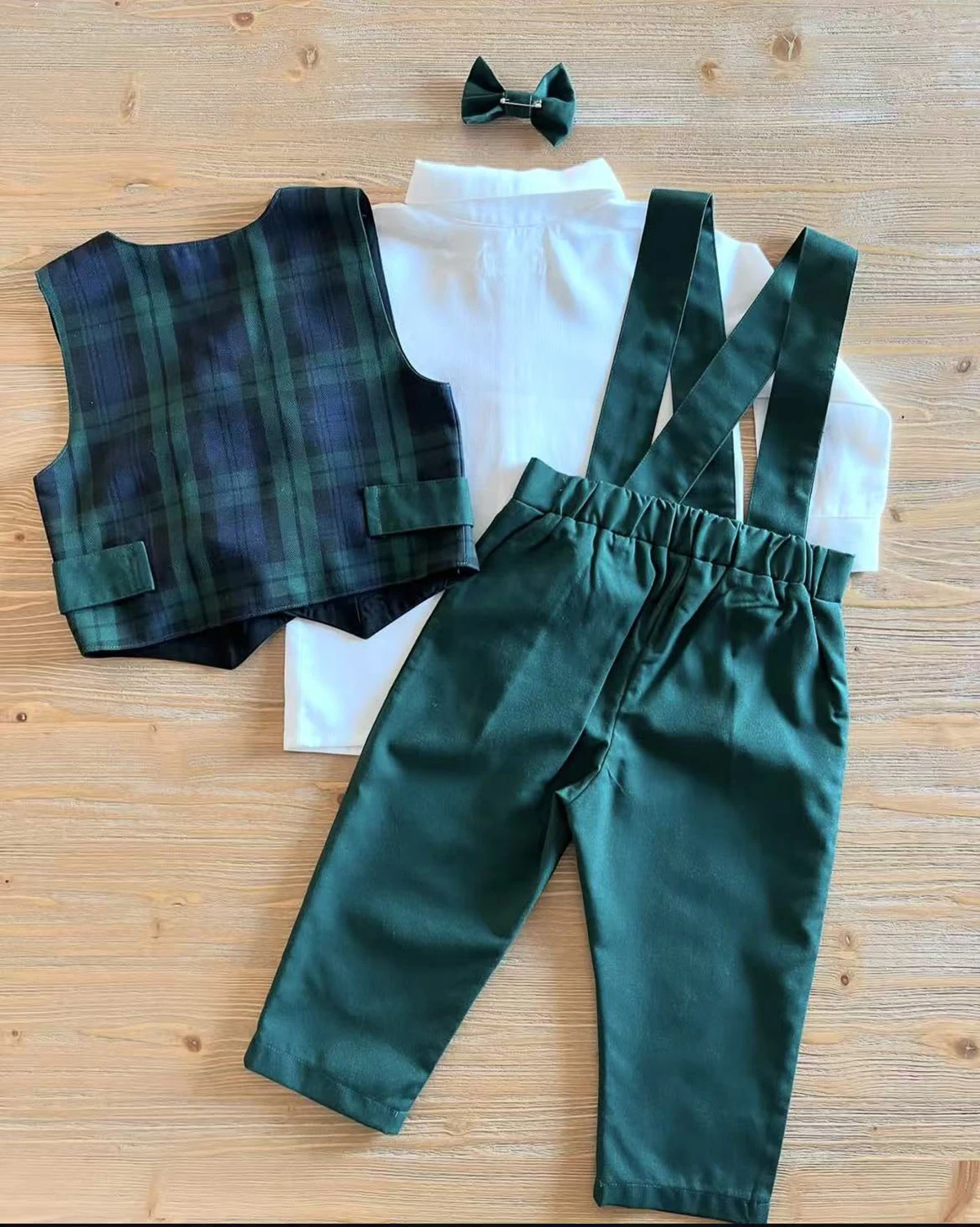 0-6Y Baby Boy Set Autumn Winter Green Plaid Vest White Shirt Green Trousers for Party Birthday Photography Christmas C345