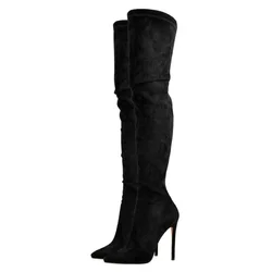 Stretch Thigh High Boots Women Autumn Winter Sexy Over the Knee Boots Flock High Heel Black Gray Long Shoes Woman Big Size