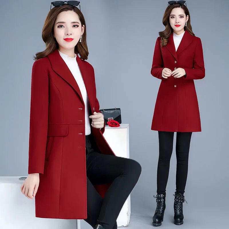 Woolen Women's Jacket 2024 Autumn Winter New Fashion Woolen Female Coat Mid Long Slim Warm Women Woolen Cloth Overcoat TopsR153