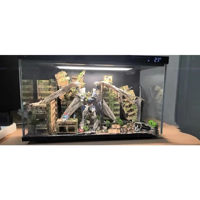 Custom Battle Damaged Gundam Fish Tank Landscaping. Urban Ruins Diorama Kit. Wasteland Sci-Fi Aquascape Decor. DIY Model Figure.