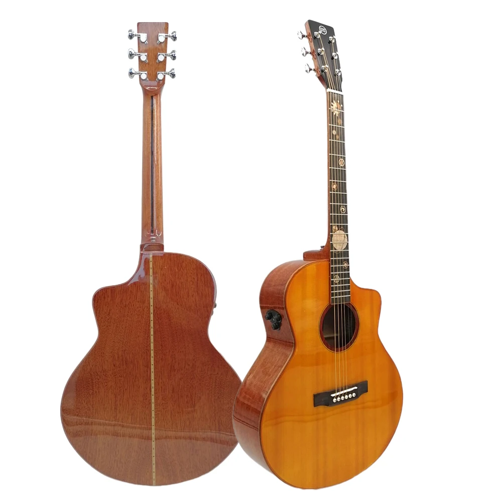 All Solid Acoustic Electric Guitar Bone Mahogany Rosewood 40 Inch JF Shape Gloss OEM ODM