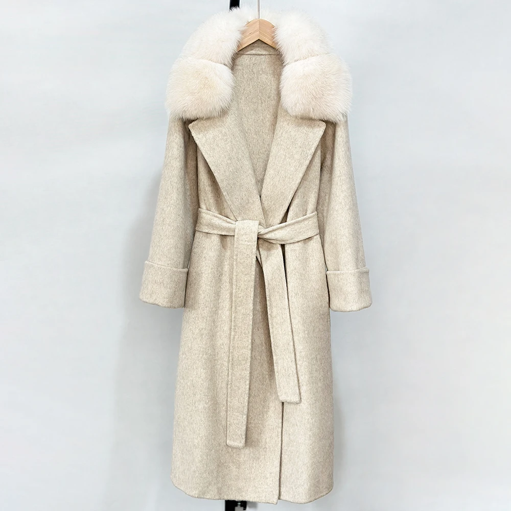 

Шерстяная куртка с воротником из натурального лисьего меха, элегантное шерстяное пальто, женское новое осеннее шерстяное пальто, модное теплое зимнее двустороннее кашемировое пальто