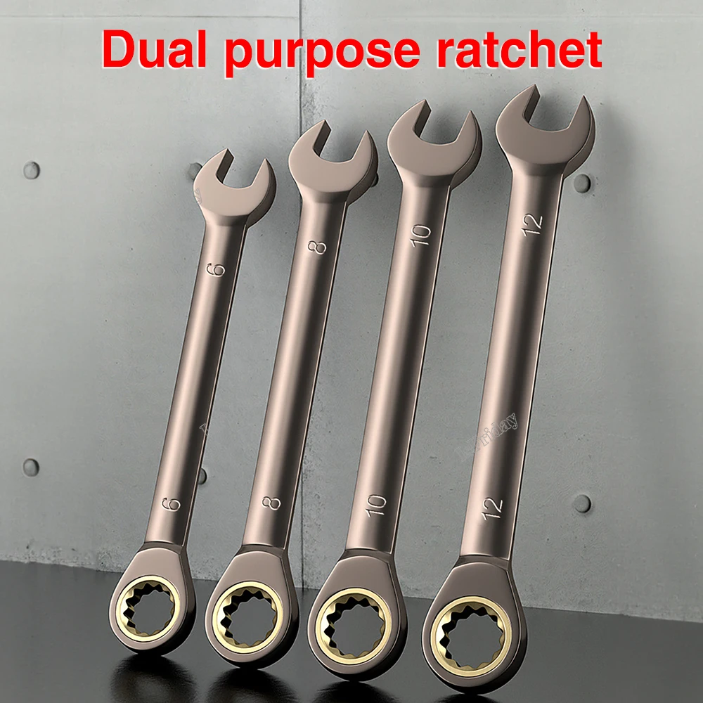 1Pc Key Wrench Flexible Golden Ratchet Wrenches Torque Universal Spanners for Car Repair Tools Metric Hand Tool