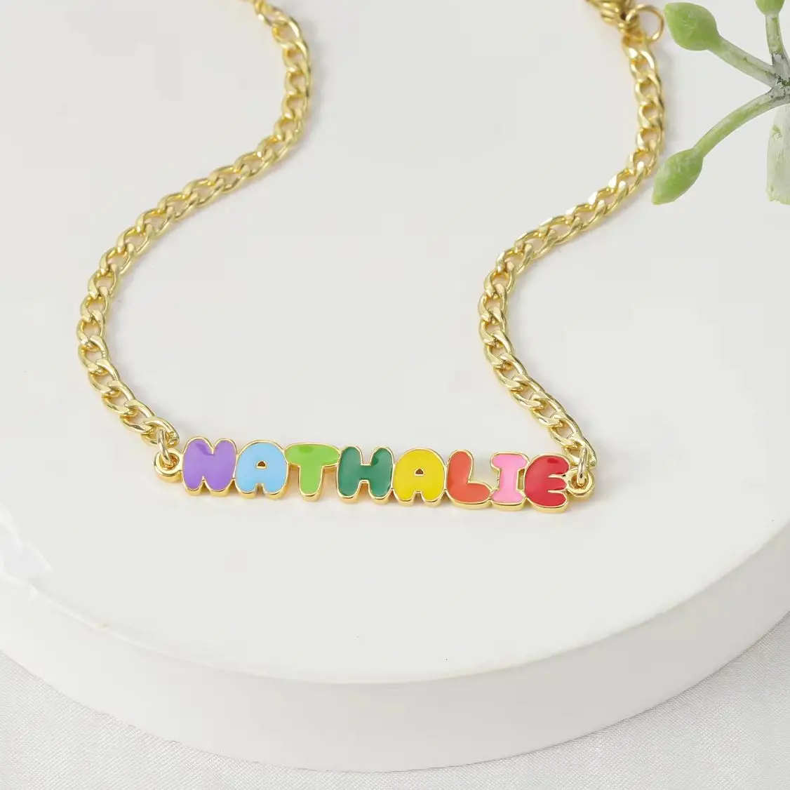 

Personalized Rainbow Enamel Name Bracelets Kids Cuban Chain Bracelets Stainless Steel Name Bracelet Birthday Gifts for Daughter