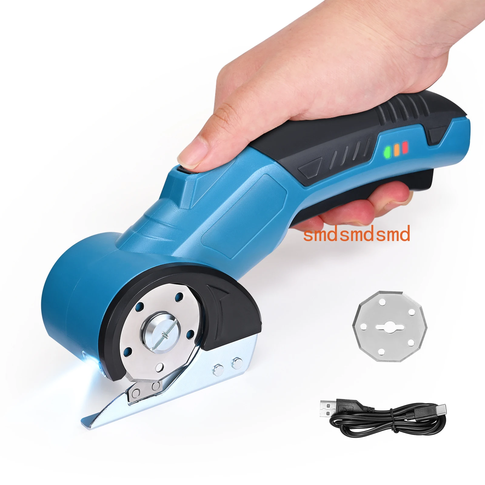 Cordless Electric Rotary Cutter With LED Light, SK5 Steel Blade, Safety Lock For Fabric, Leather, Cardboard Cutting