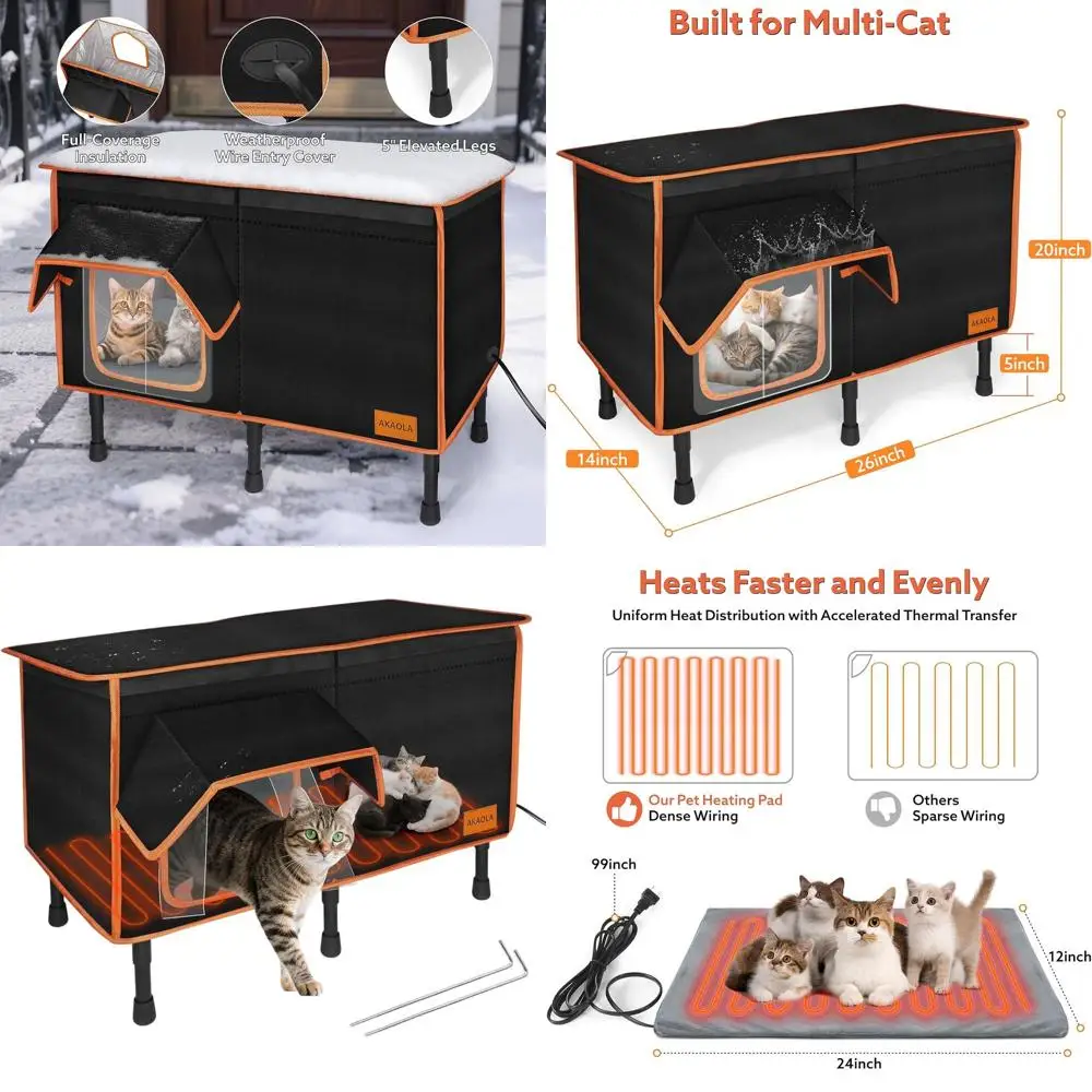 

Waterproof Outdoor Cat Shelter with Escape Door, Elevated Base, and Heater for Winter (26x20x14)