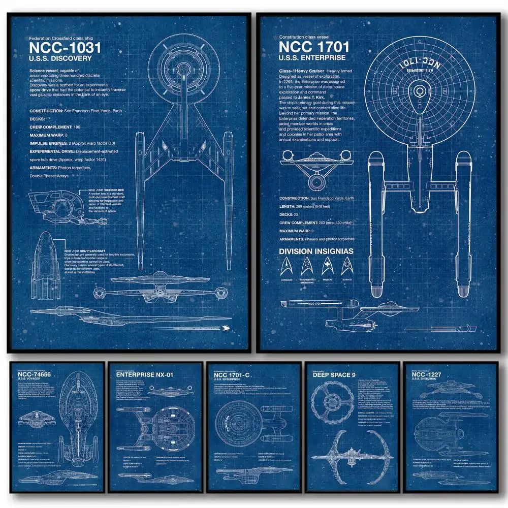 Movie Spaceship Design S_Star T_Treks HD Linen Canvas Poster Wall Art Prints for Living Room Bedroom Office Home Decoration Gift