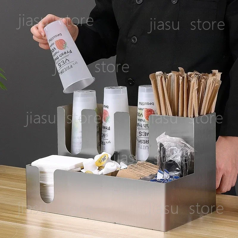 Stainless Steel Cup Dispenser – Coffee & Milk Tea Cup Holder for Shop, Bar, and Kitchen Organization