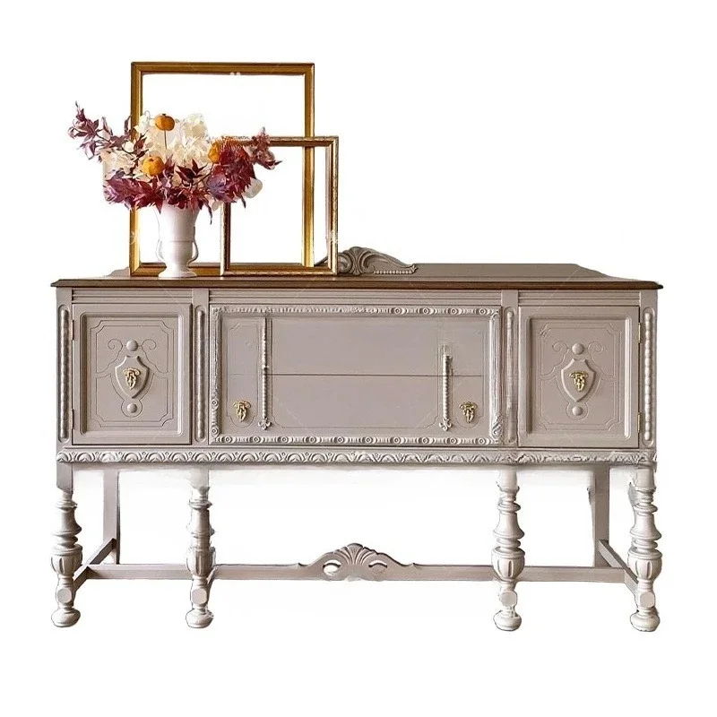 French retro solid wood carving flower porch cabinet entry foyer decorative cabinet wall locker storage cabinet