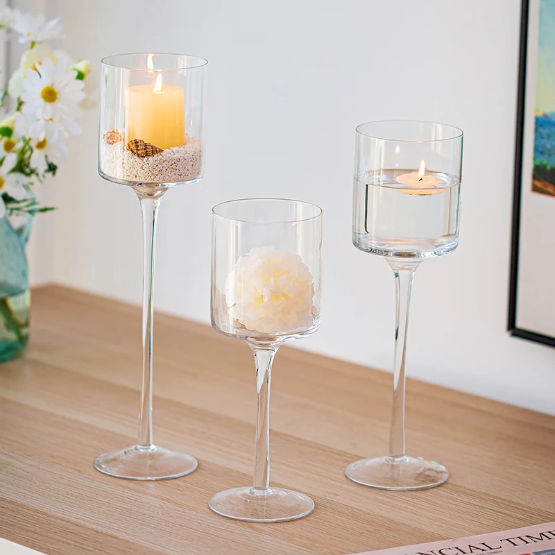 3PCS Glass Candlestick Wedding Center Decor Transparent Candlestick Party Table Setting Gifts Floating Candlestick for Bathroom