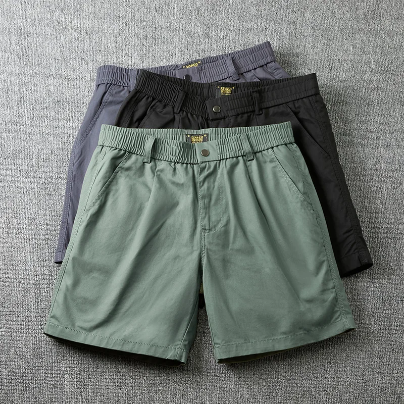 2026 Summer Men's Golf Shorts Pure Cotton Washed Elastic Waist Sports Shorts Man Straight Leg Knee Length Formal Pants Outerwear