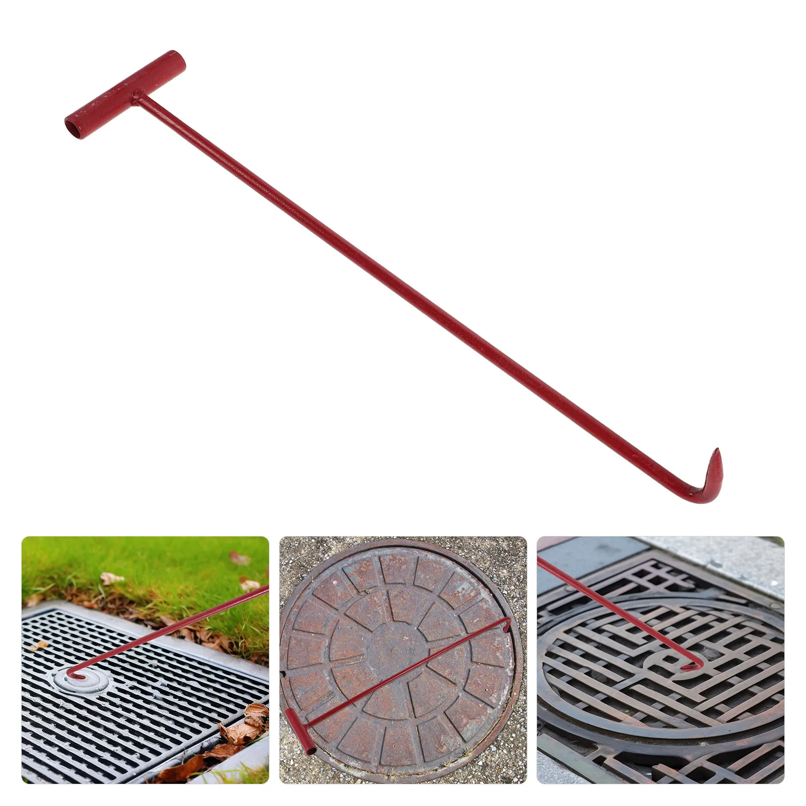 

Utility Hook Manhole Cover Lifter Heavy Duty Long Handle Pulling Tool for Opening Moving Covers in Maintenance Construction