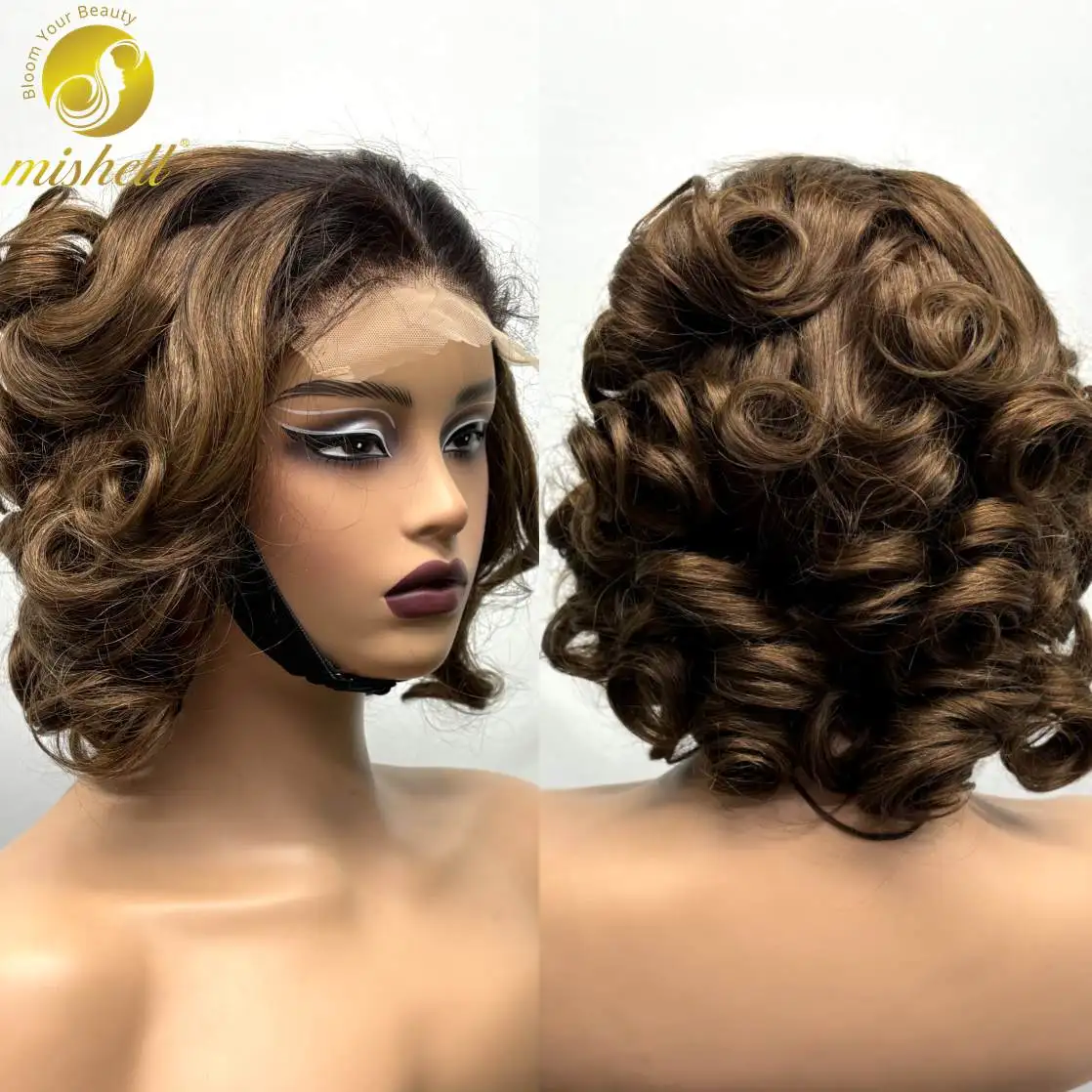 

5x5 Lace Closure Chocolate Brown Loose Fumi Human Hair Wig 300% Density Bouncy Curly Burmese Hair Wig Double Drawn Wig for Women