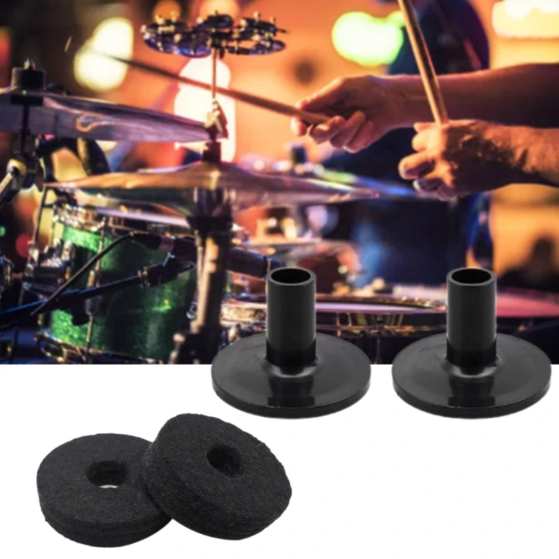 Set of Black Cymbal Stand Sleeves Professional 38mm Felt Washer Pads with Cymbal Sleeves Replacement Kits for Shelf Drum Durable