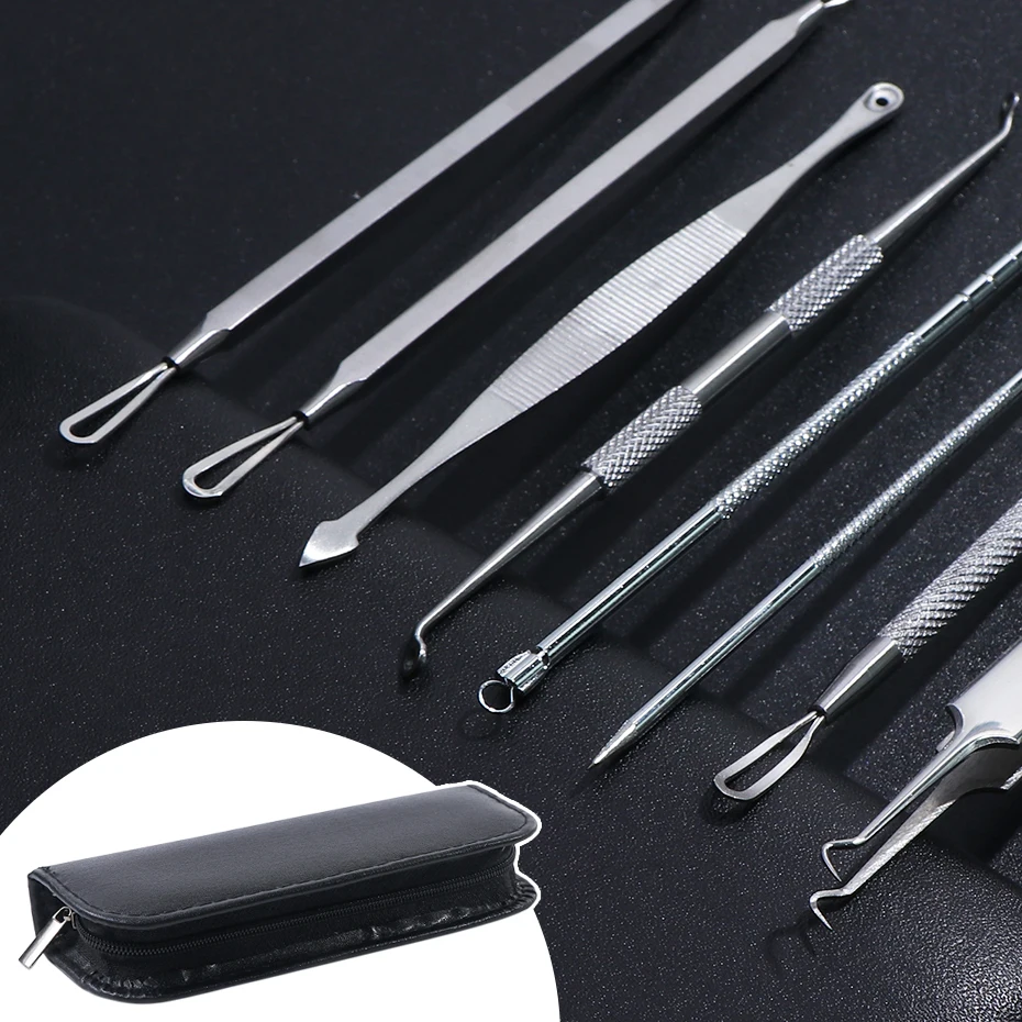 1 Set Acne Clipper Tweezer Pimple Blackhead Remover Needles Facial Skin Care Stainless Steel Cleaning Tool Beauty Kits LYMP01-04