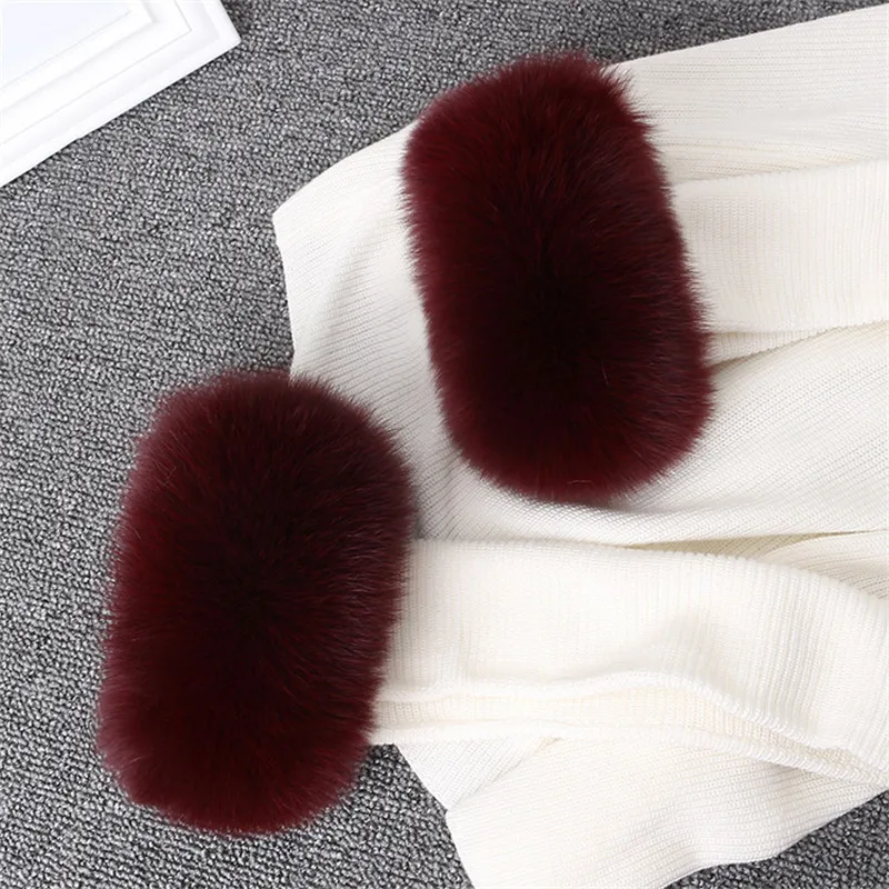 100% ريال فوكس الفراء الأصفاد الشتاء معصمه الدفء الأكمام تزيين المرأة المعصم الذراع أدفأ سوار حقيقي قفازات الثعلب الطبيعي #4