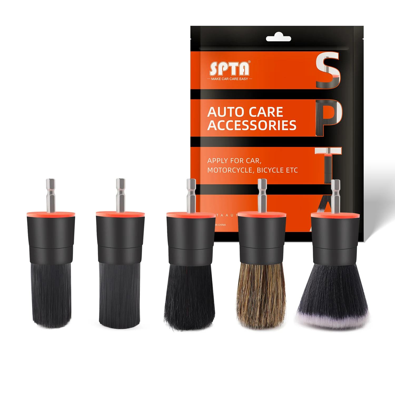 SPTA 5PCS Mix Bristle Detail Brush Attachment Set Power Scrubber Cleaning Kit for Cordless Drill