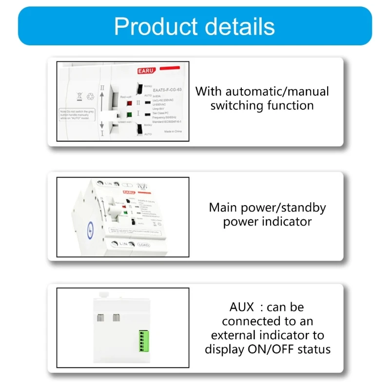 

Din Mounted Power Transfer Switches 2P 110V/220V Double Power Automatic Transfer Switches Electrical Selector Switches