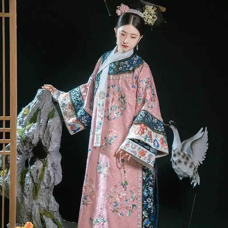 

Peking Palace Style Gown Robe Dress Girl The Forbidden City Concubine Qing Dynasty Manchu Royal Cloak Flag Costume Wear
