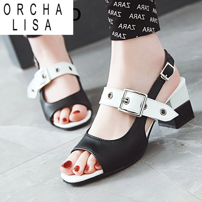 

ORCHA LISA 2025 Новый дизайн Повседневные женские сандалии с квадратным носком на массивном каблуке 5,5 см с пряжкой на ремне сзади Разноцветные большие размеры 42 43
