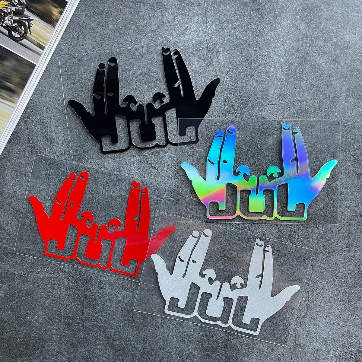 New Funny JUL Finger Motorcycle Vinyl Sticker Motorbike Moto Helmet Fuel Tank Front Fairing Scooter Accessories Decor Decals