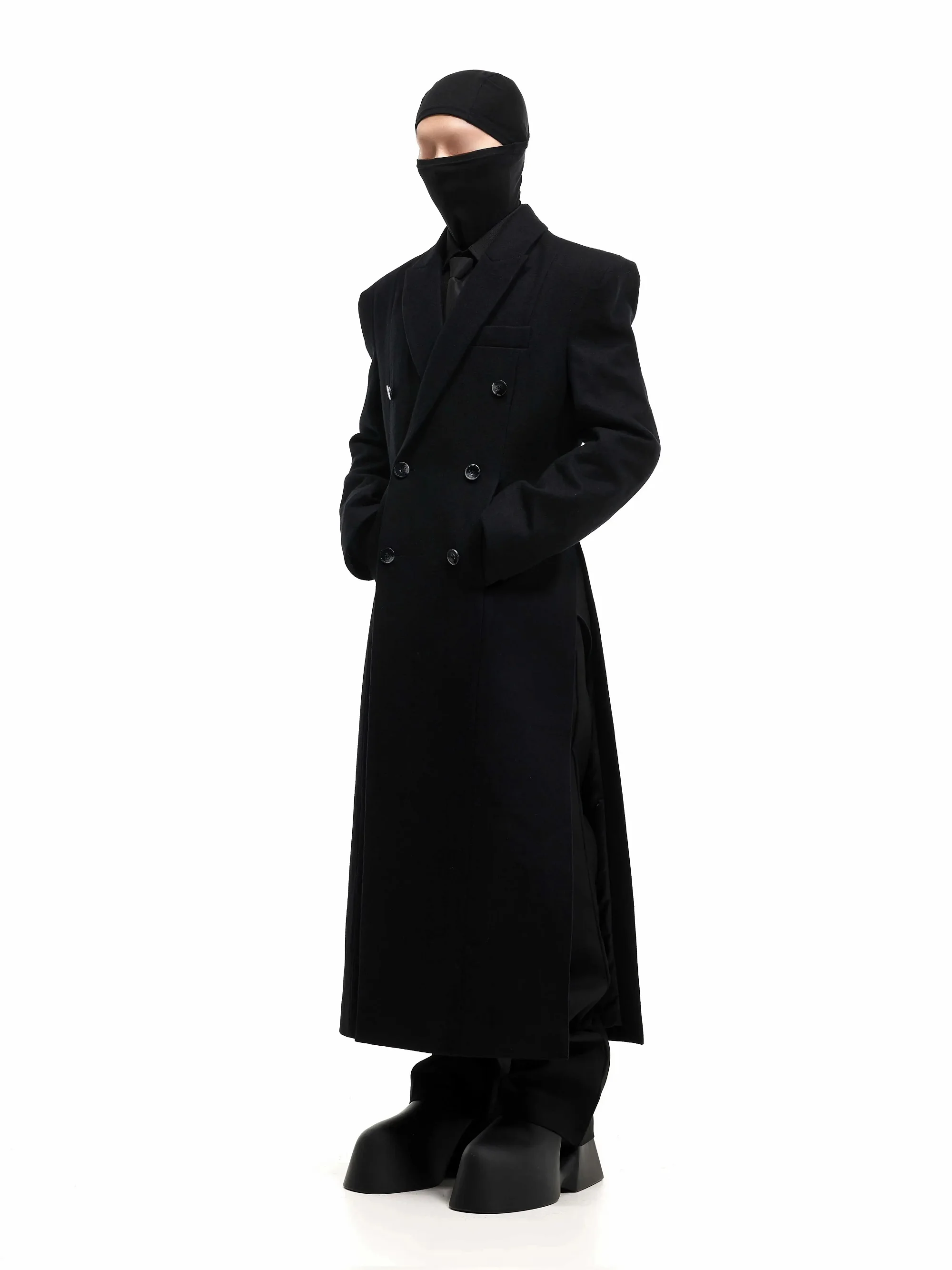 

Mauroicardi Autumn Winter Long Warm Thick Fitted Black Wool Blends Coat Men Shoulder Pads Elegant Luxury Woolen Overcoat 2025