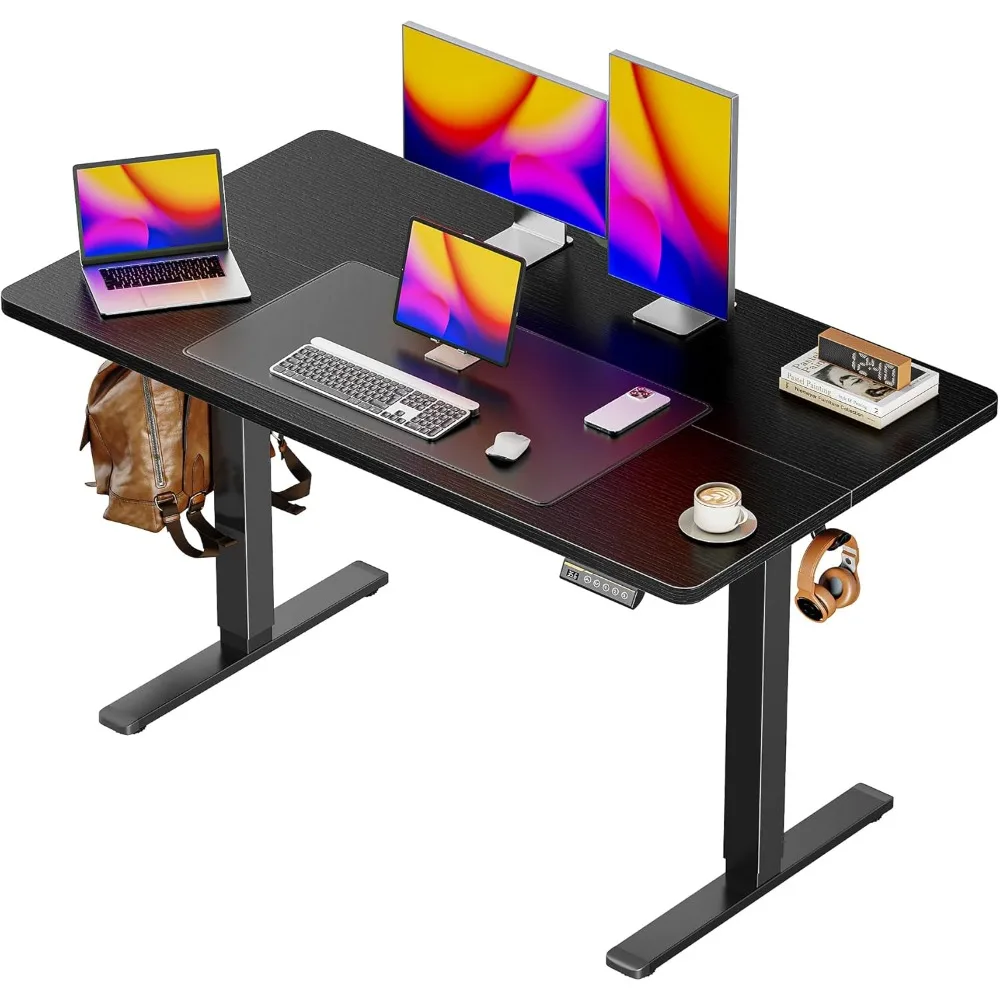 

48 x 28 Large Standing Desk, Height Adjustable Desk, 27.6" Deep Desktop, Stand up Gaming, 2 Hooks, 3 Preset Heights