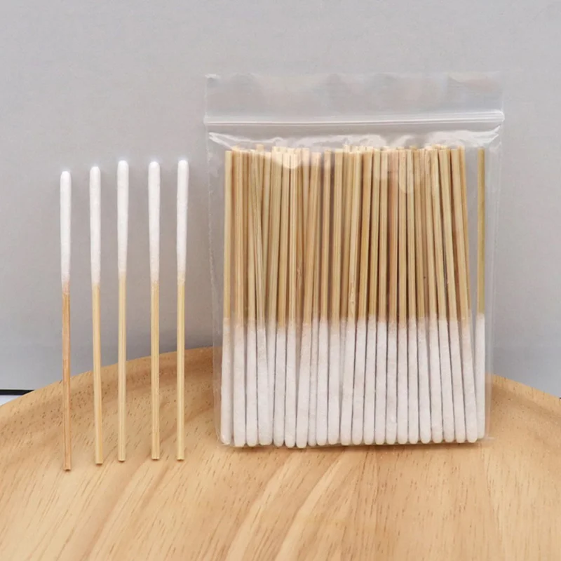 30/60pcs Disposable Long Wood Cotton Swab Nose Ears Cleaning Women Makeup Tool Lipstik Cotton Buds Tip Sticks Microbrush