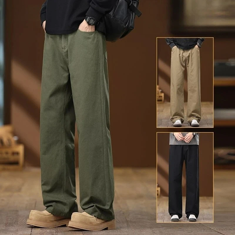 Herren Gerade Geschnittene Weite Freizeithose Einfarbig Dehnbar Modische Baumwoll-Baggy-Trendhose Streetwear Marken-Herrenhose High-Street-Hose