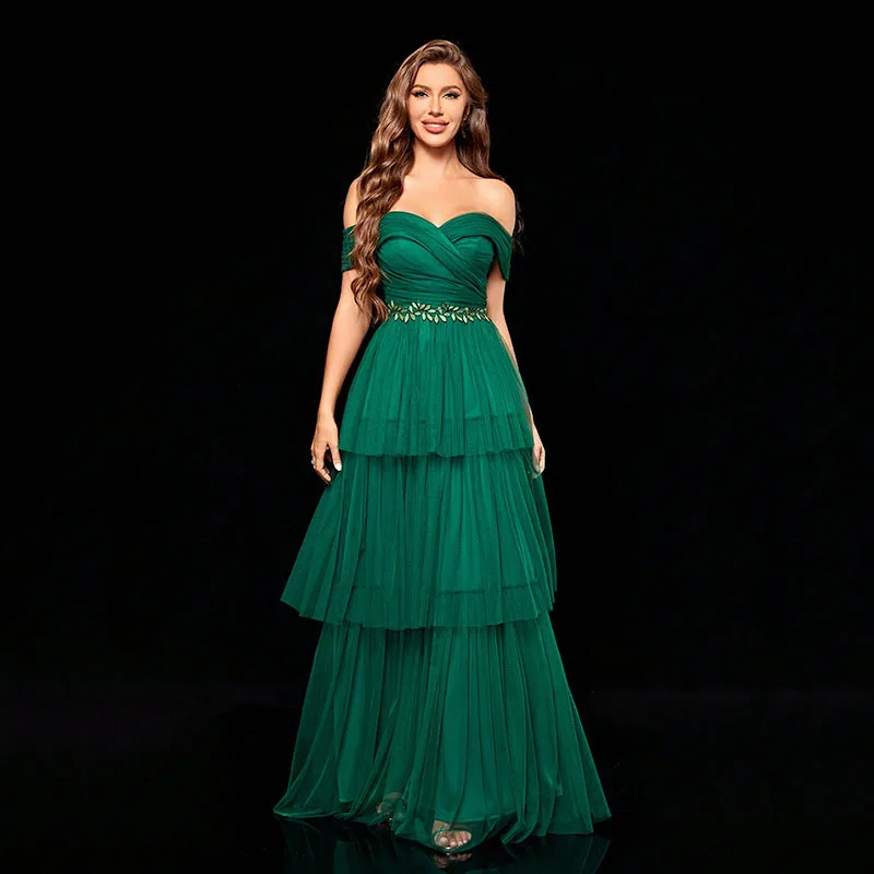 

French Strapless Evening Dress Beautiful Mesh Socialite Style New Arrival Women's Elegant Gown for Formal Occasions