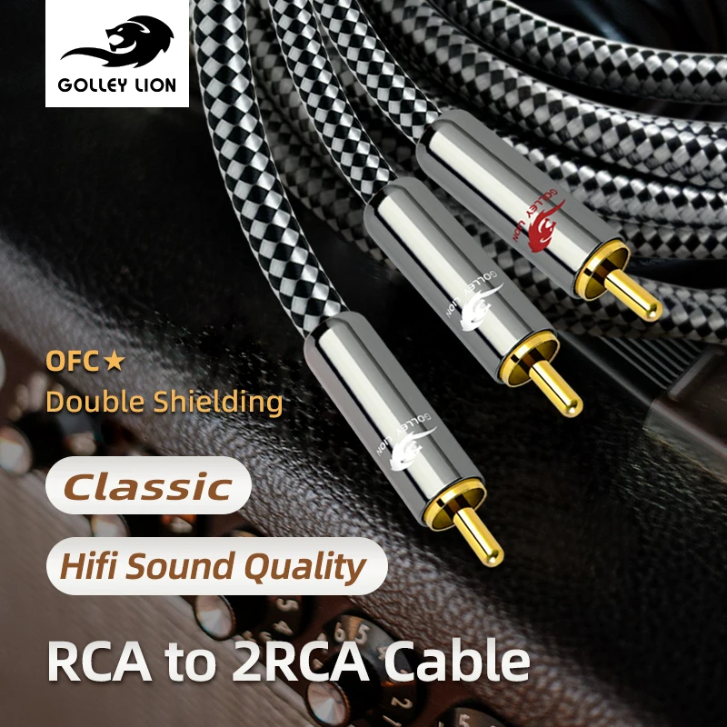 Hifi 1 RCA to 2 RCA Male Audio Cable for Subwoofer Amplifier DVD TV Home Theater Stereo System Speaker Y-Splitter Shielded Cords