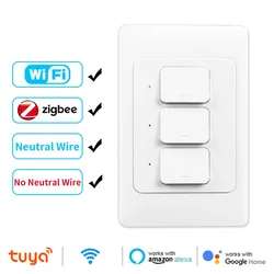 Wifi/Zigbee Smart Light Wall Light Switch Tuya US 1/2/3Gang NO Neutral Wire Push Button Remote Control Switch Alexa Google Home