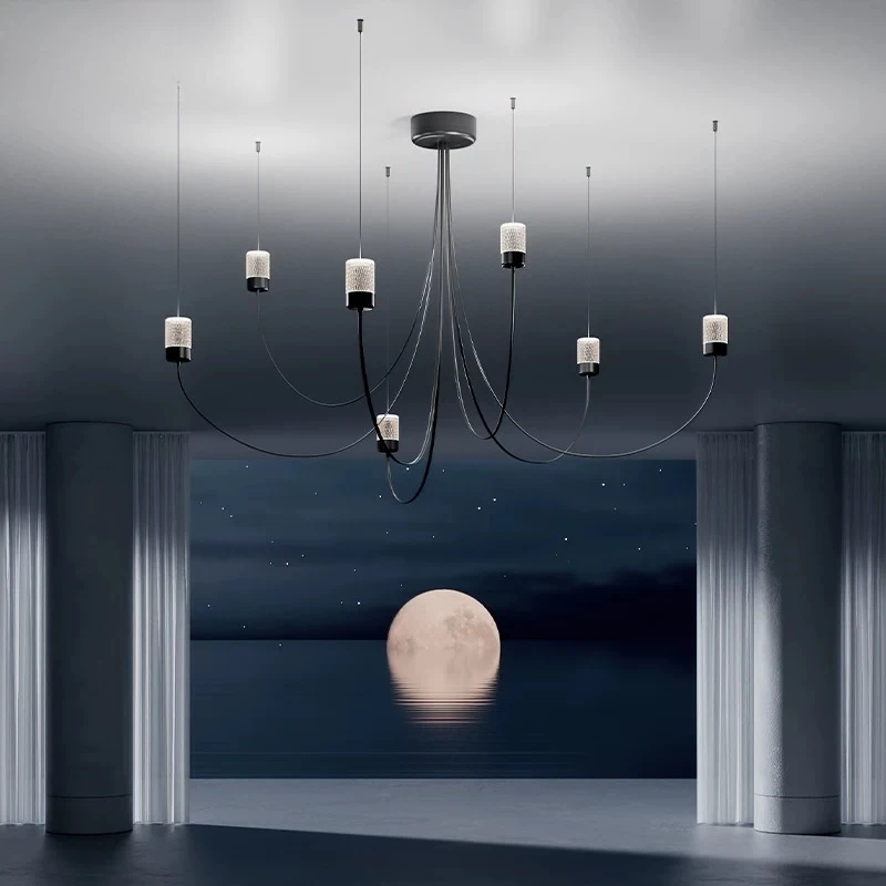 Creative Multi Cable Arc Chandelier Modern Adjustable 8 Light Pendant Light Fixture Artistic Spider Style Hanging Lamp for Din