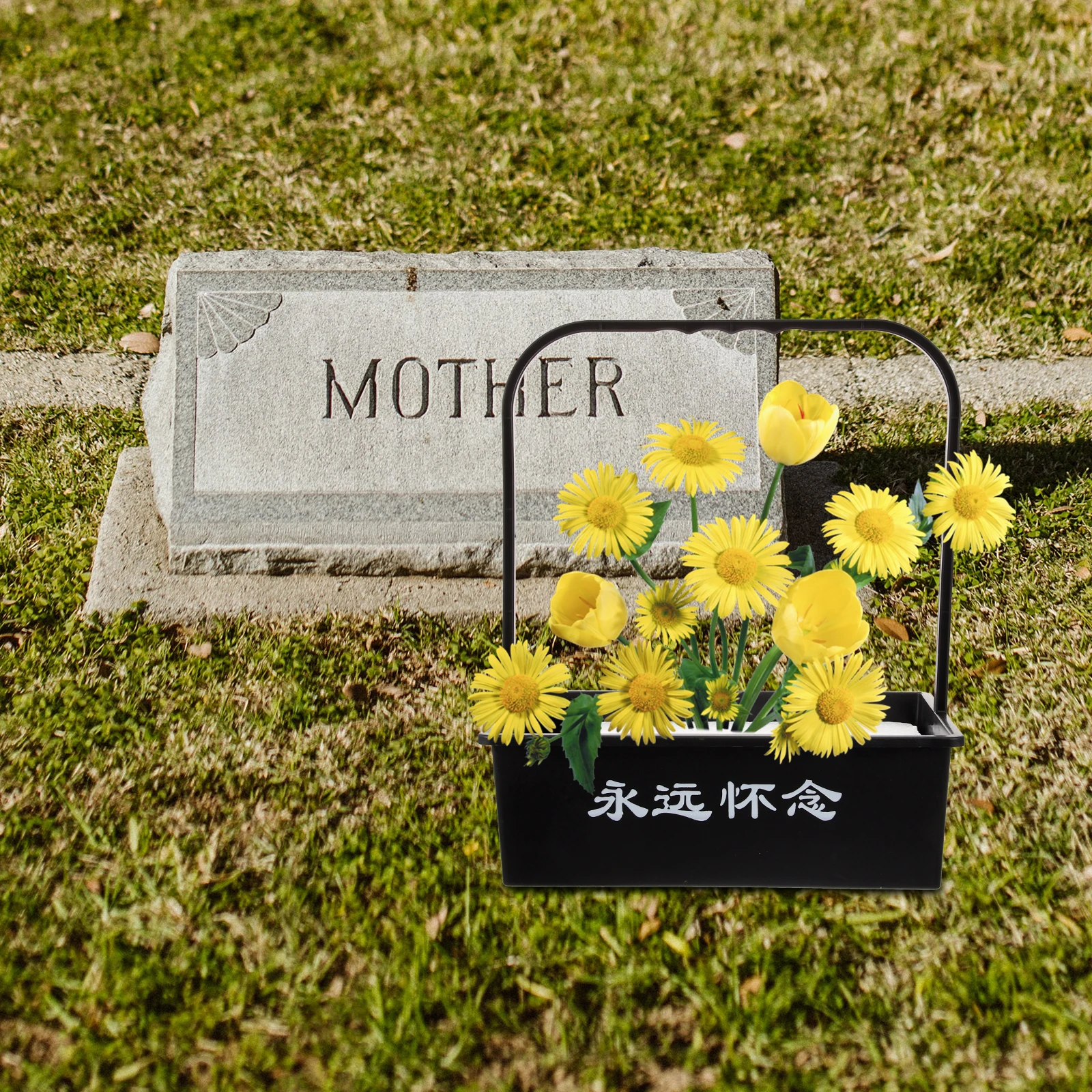 

Large Sacrificial Flower Basket for Grave Memorial Cemetery Mourning Plastic Basket Resistance Easy to Use Packaging