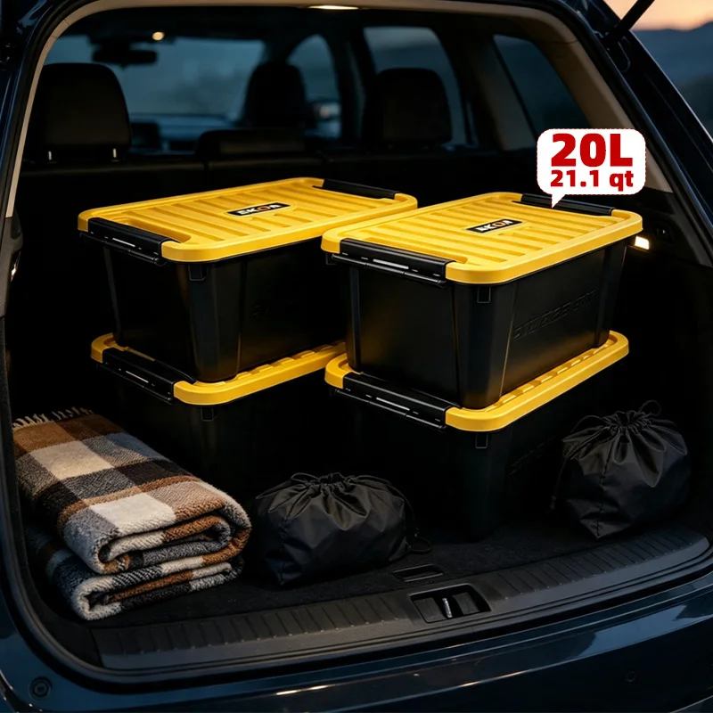 EKOA 20L/21QT Storage Bins,4Pack Heavy Duty Plastic Storage Containers with Lids, Stackable Bins with Secure Latches