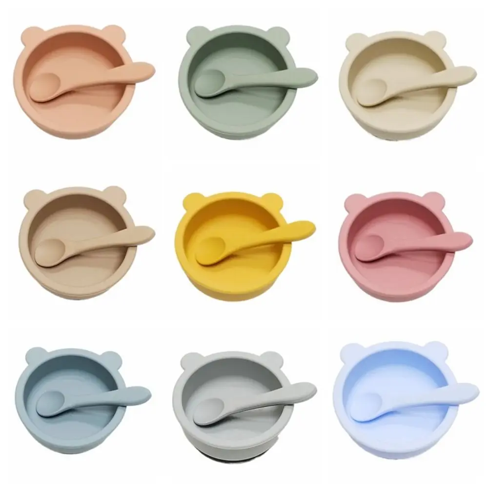 

Portable Silicone Suction Bowls Flexible Bear Shaped Feeding Tableware Waterproof Lightweight Baby Bowls with Spoon Toddlers