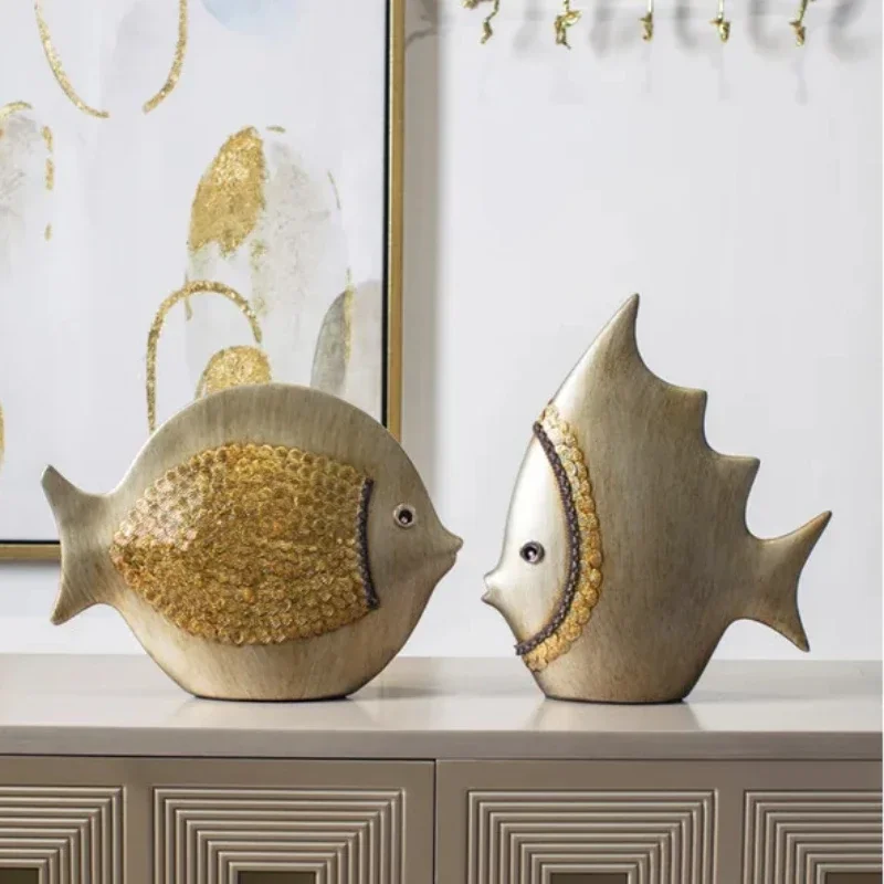 Modern Ceramic TV Cabinet, Light Luxury Design with Fish Decorations for Living Room Entrance, Stylish Home Display