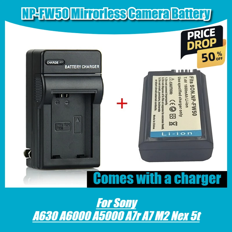 7.4 فولت 1600 مللي أمبير NP-FW50 بطارية كاميرا بدون مرآة ، لسوني A630 A6000 A5000 A7r A7 M2 Nex 5t