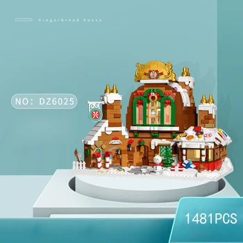 Creative MOC Streetscape Mini block gingerbread house Assemble Building Bricks Toy Winter City Street View Figures for Kids Gift