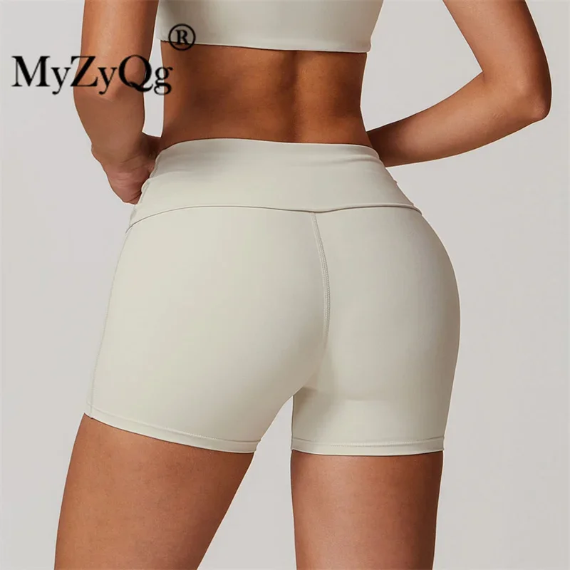 MyZyQg Summer Outdoor Sports Yoga Shorts Women Tight Tummy Tightening Outer Wear Flip Fold High Waist Hip Lifting Fitness Pants