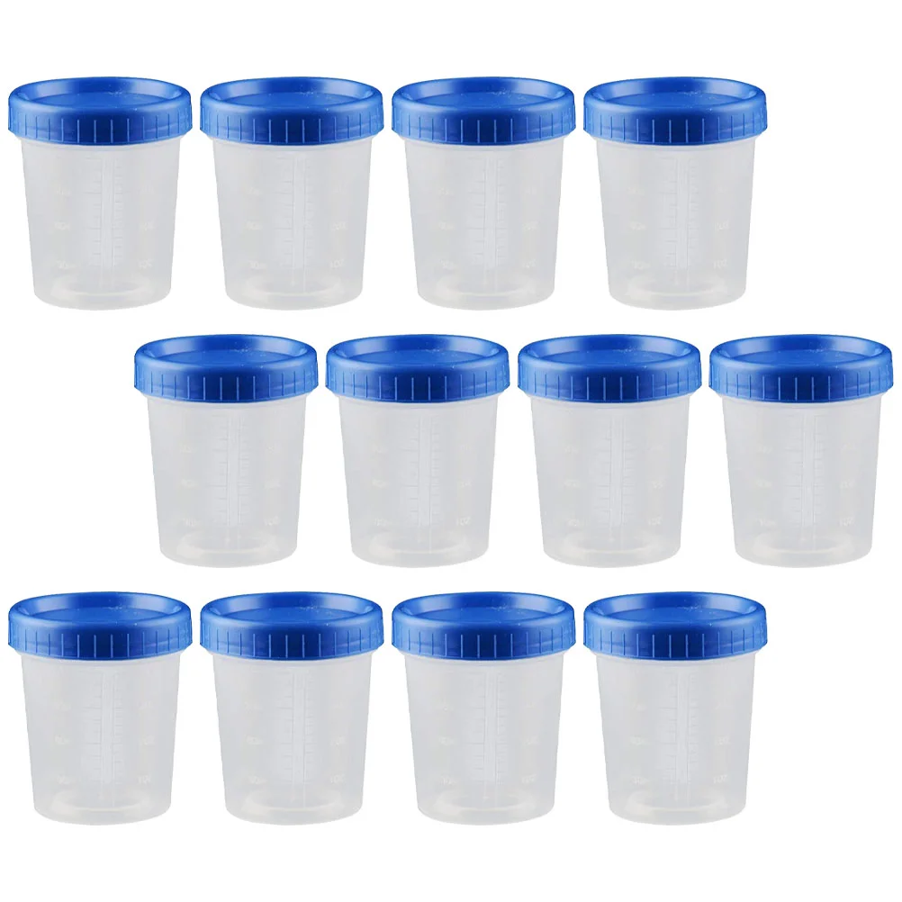 25 Pcs Liquid Measuring Cups Blue Lid 120ml Urine Sample Container Sampling Specimen Test